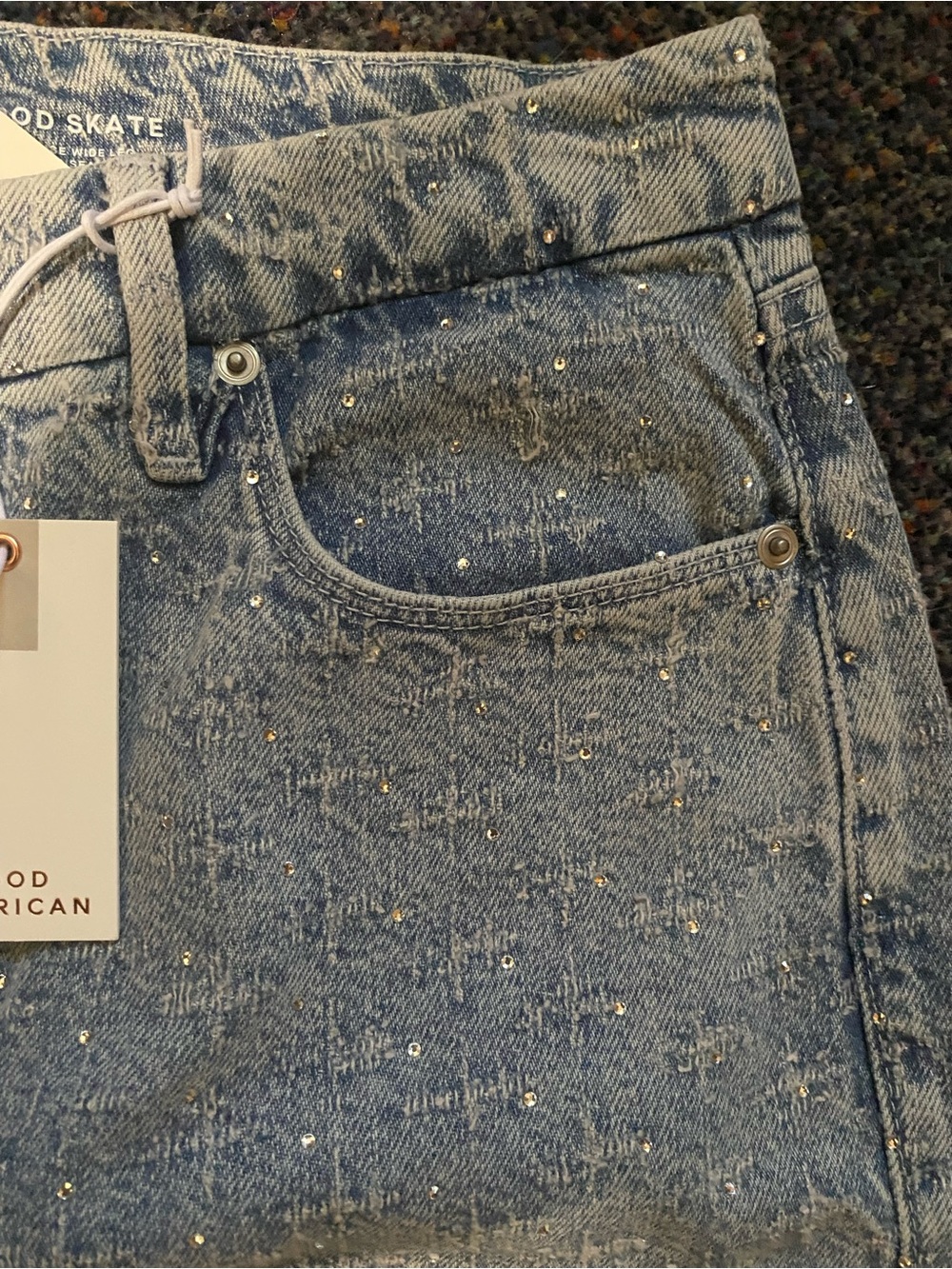 Good American Good Skate Mid Ris Wide Leg Jeans With Rhinestones Size 14 NEW - Picture 14 of 16